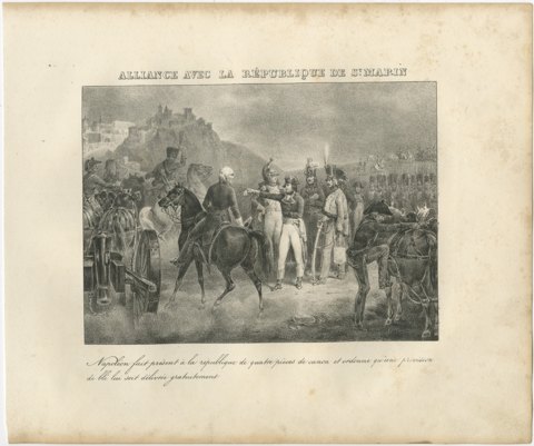 Alliance with San Marino, Four Cannon Given, Antique Madou Lithograph, 1827, view 2