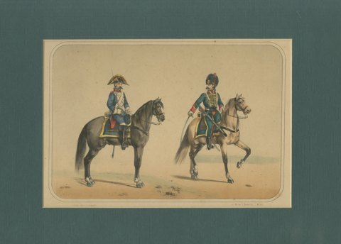 Spanish Hussar and Cavalry Trooper, Lithograph after Villegas, Madrid, 1861, view 2
