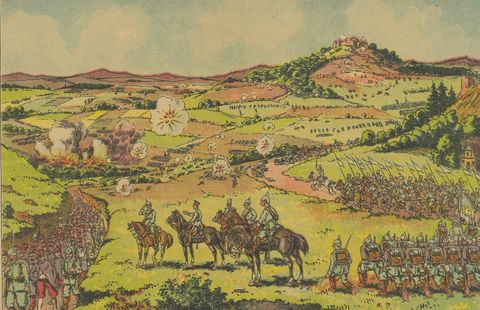Battle of Metz 1914 Color Lithograph Print, WWI Historical Scene, close-up 2