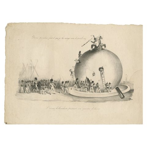Dutch Troops Winter Quarters in a Cheese, Rare Belgium 1830 Satirical Cartoon