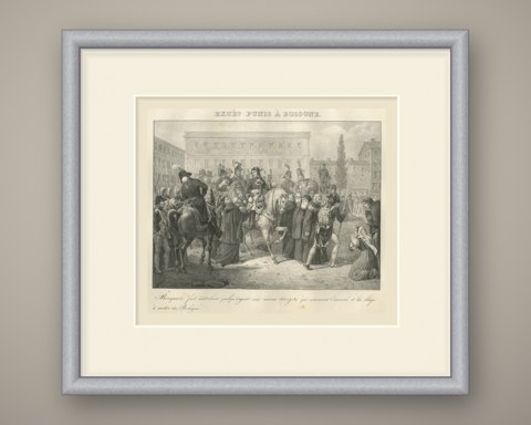 Bologna, the Foreign Monks Expelled, Antique Madou Lithograph, 1827, shown framed