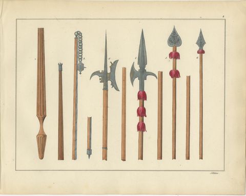 19th-Century Lithograph Compilation of Medieval Polearms and Weapons, view 2