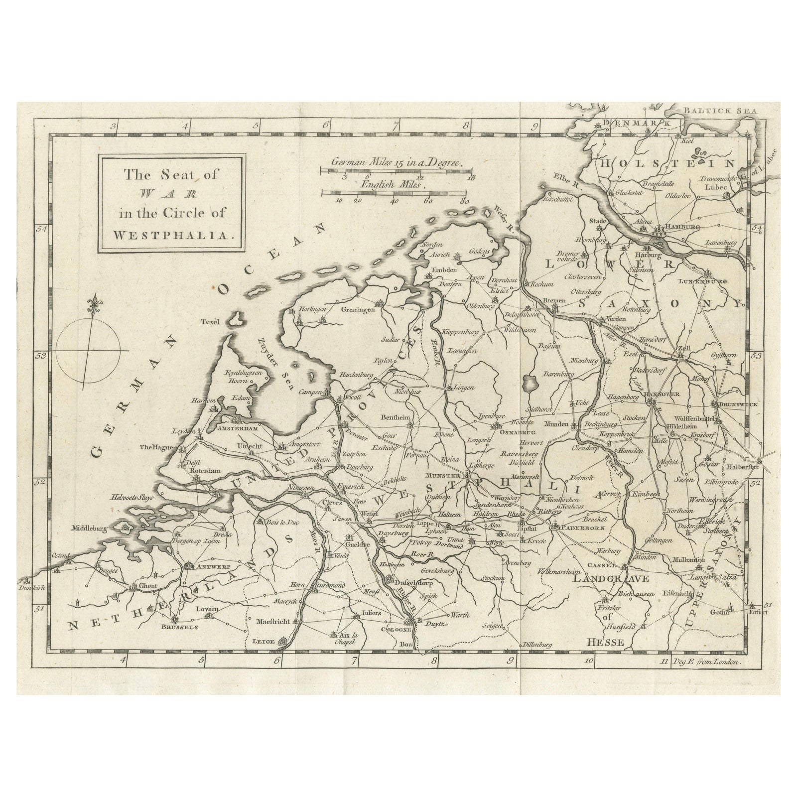 Seat of War Westphalia Map, Antique Military Map Netherlands Germany, 1763