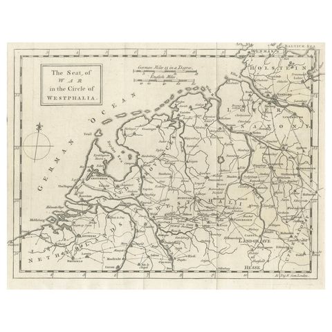 Seat of War Westphalia Map, Antique Military Map Netherlands Germany, 1763