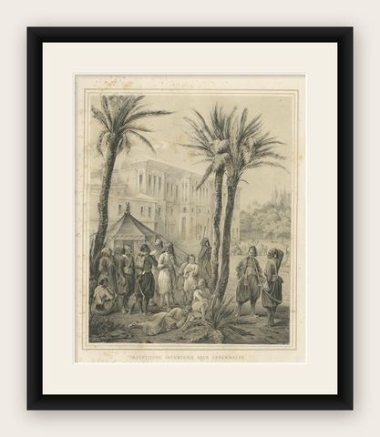 Antique Egyptian Infantry Guard Scene from Maximilian in Bavaria, 1846, shown framed