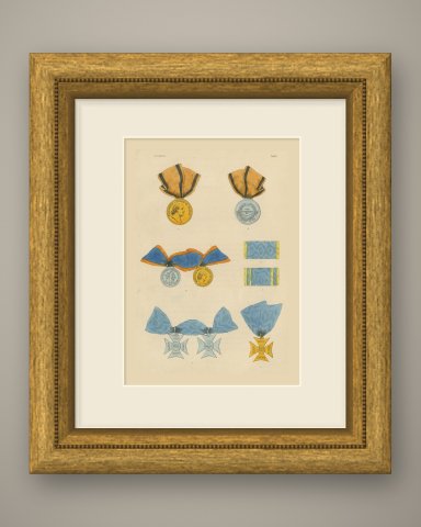 Nassau Medals, Waterloo Medal and Service Crosses, Plate XLIX, 1844, shown framed