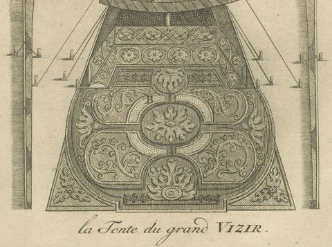 Ottoman Military Encampment, The Grand Vizier’s Tent, 1734 Engraving, close-up 1