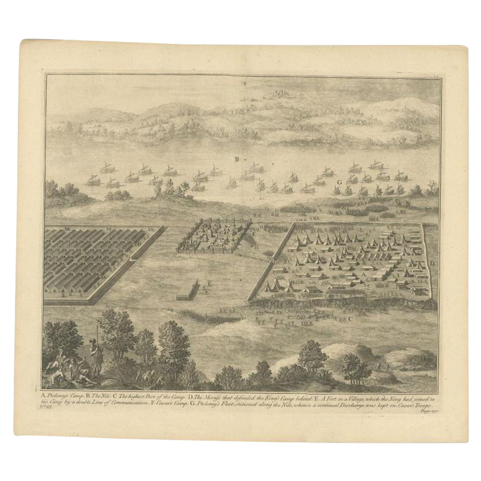 Antique Roman Battle Print of Ptolemy's Camp by Duncan, c.1753