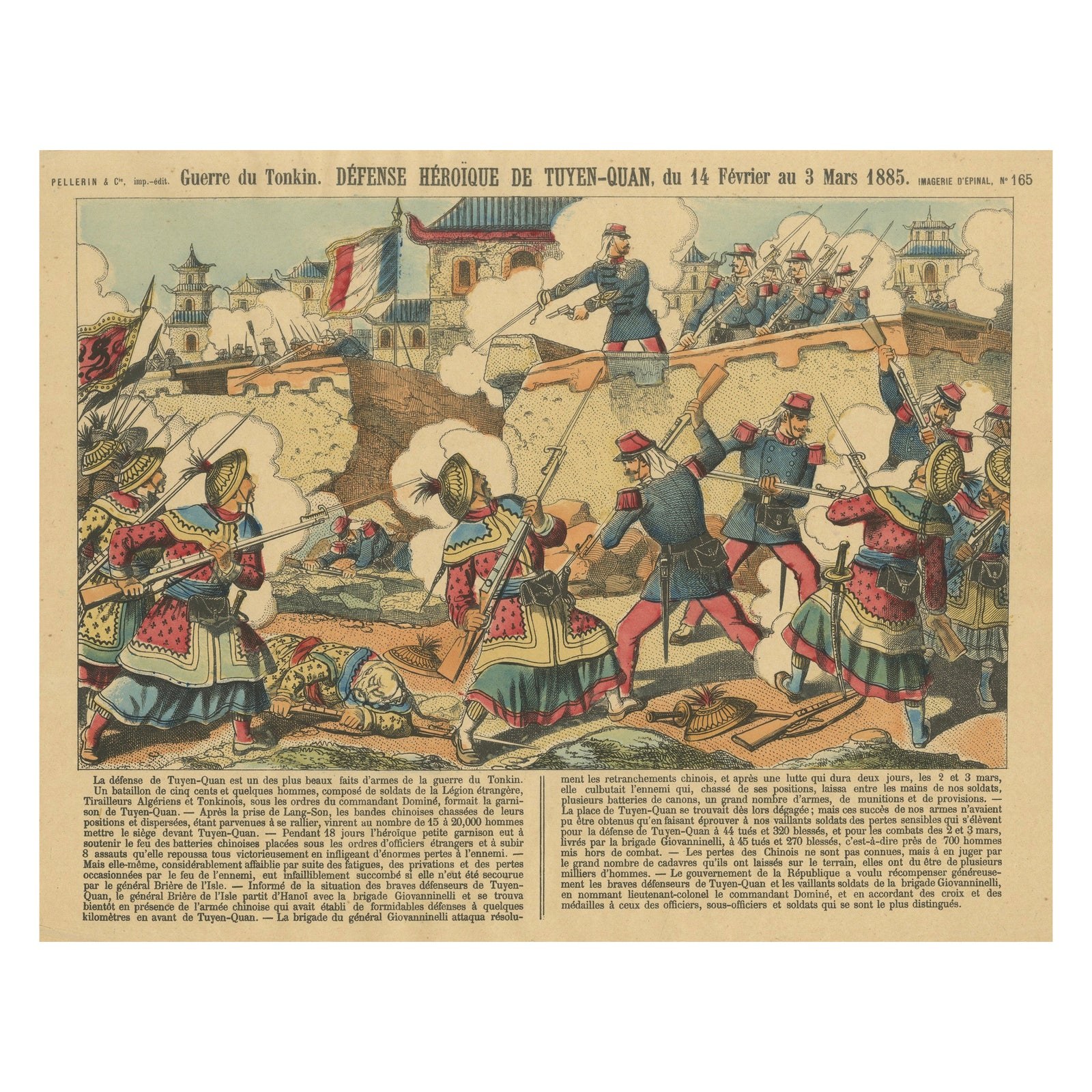 Tonkin War Battle Scene, Défense de Tuyen-Quan, Épinal Print, 1885
