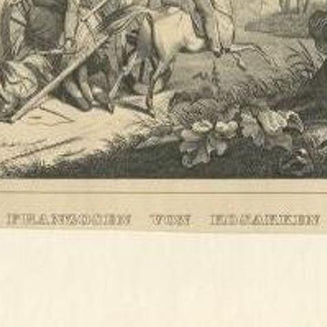 Antique Print of French Soldiers Attacked by Cossacks, 1845, close-up 1