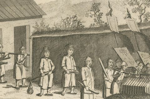 Chinese Mandarin with Retinue of Guards, Engraving after Sonnerat, 1806, close-up 1