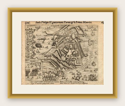 Antique Print of the Siege of Steenwijk, The Netherelands, by Baudartius, 1616, shown framed