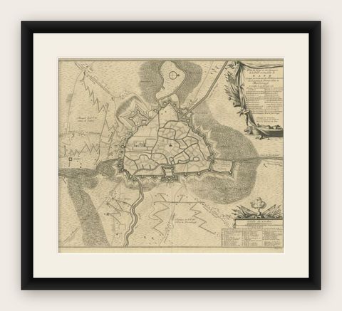 Antique Map of the Siege of Gent by Dumont, 1729, shown framed