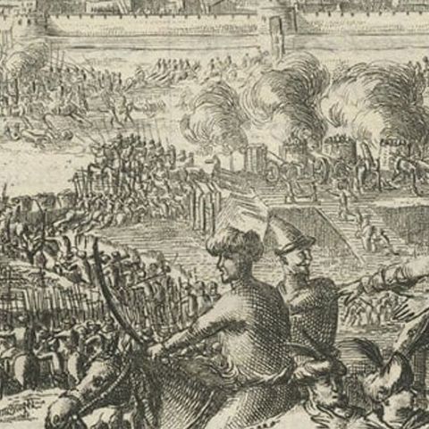 Antique Print of The Siege of Baghdad, Irag, 1680, close-up 3