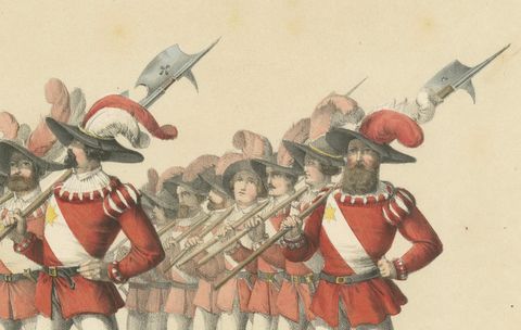 Swiss March of Honor, The Thun Militia in Ceremonial Splendor, 1855, close-up 1