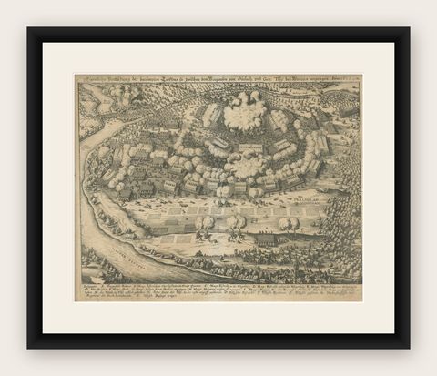 Battle of Wimpfen, 1622: Engraving by Matthäus Merian (ca. 1645), shown framed
