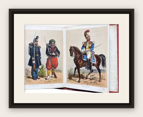 L’Armée, La Garde Impériale, Antique Concertina of 20 Military Plates, 1856, shown framed