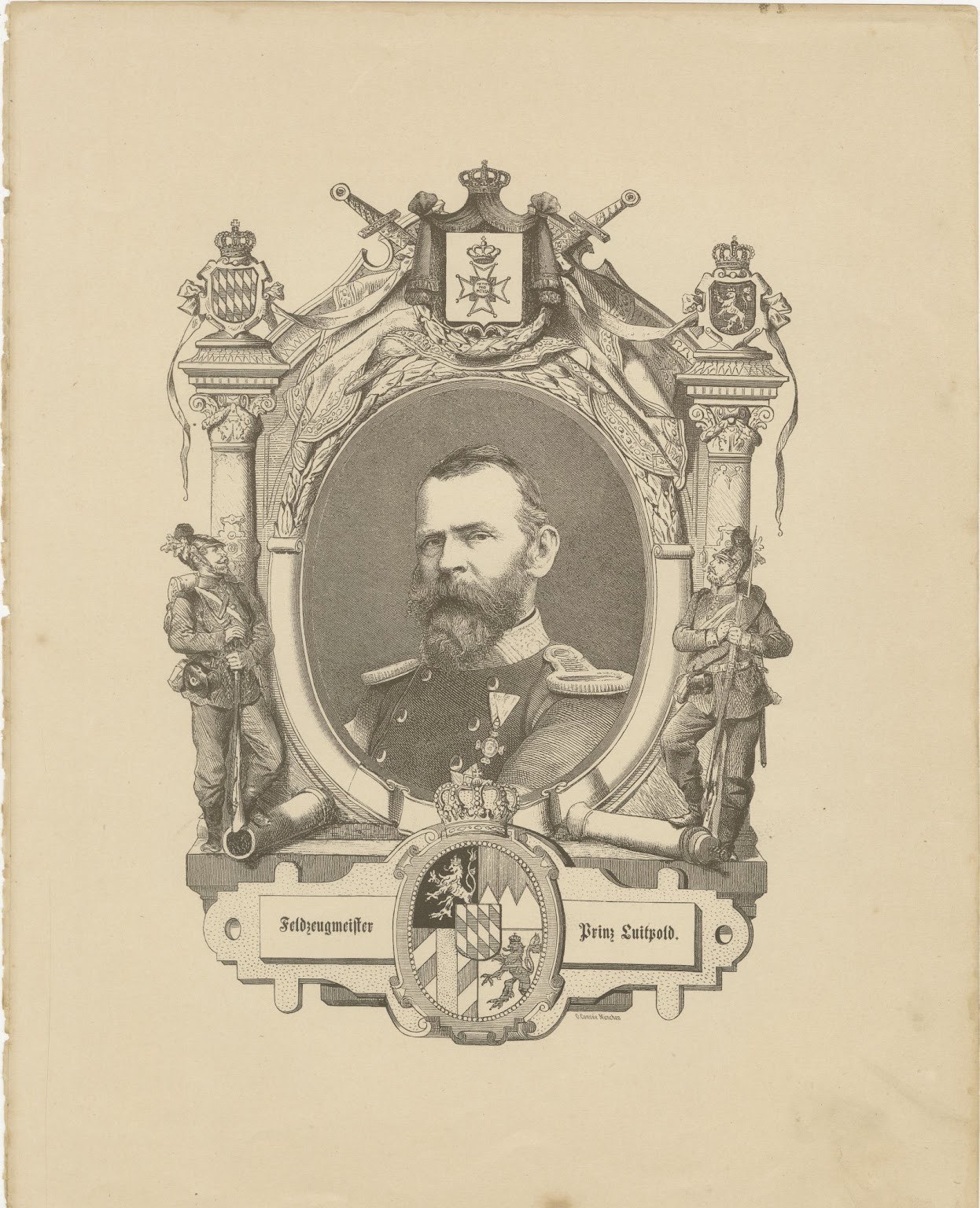 Prince Luitpold of Bavaria, Original Antique Military Engraving, circa 1880