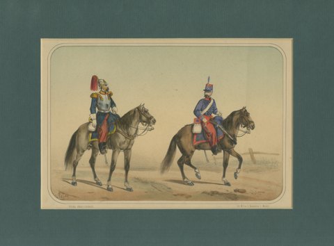 Spanish Cuirassier and Light Cavalryman, Villegas, Hand Colored Lithograph, 1861, view 2