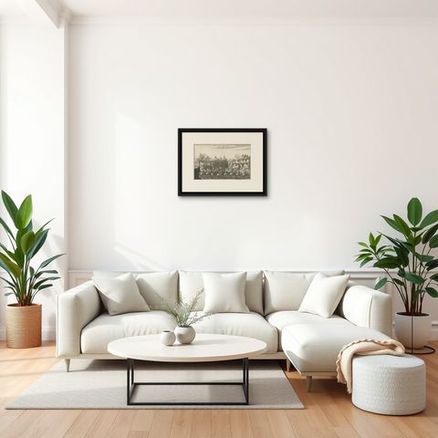 Decorative Original Antique Print Depicting the Cavalry Marching in China, 1665, shown framed in a room