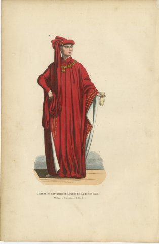 Knight of the Golden Fleece, Philip the Good, Hand Colored Wood Engraving, 1844, view 2
