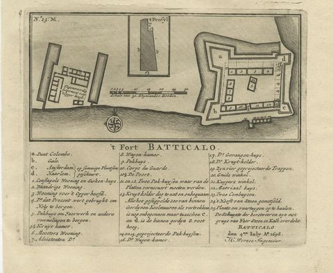 Old Print of the Fort at Batticaloa in the Eastern Province Sri Lanka (Ceylon), close-up 1