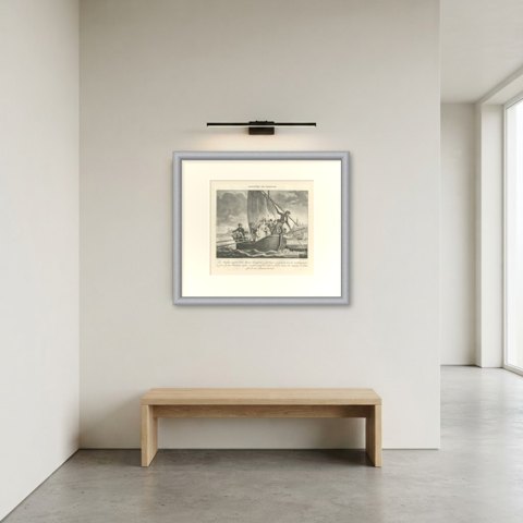 Arrival in France, the Bonapartes Flee Ajaccio, Antique Madou Lithograph, 1827, shown framed in a room