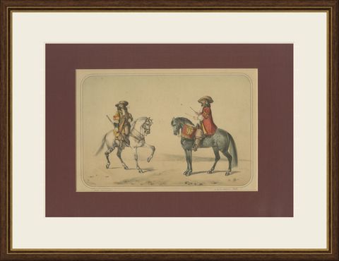 Spanish Cavalry by José Rubio Villegas: Dragoon and Kettledrummer, 1861, shown framed