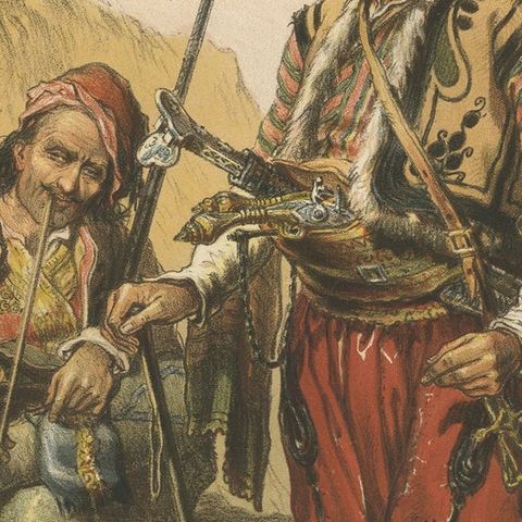 Antique Chromolithographed Print of Croatian Guards, ca.1860, close-up 2