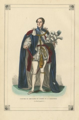 Knight of the Garter, King Leopold I, Hand Colored Wood Engraving, 1844
