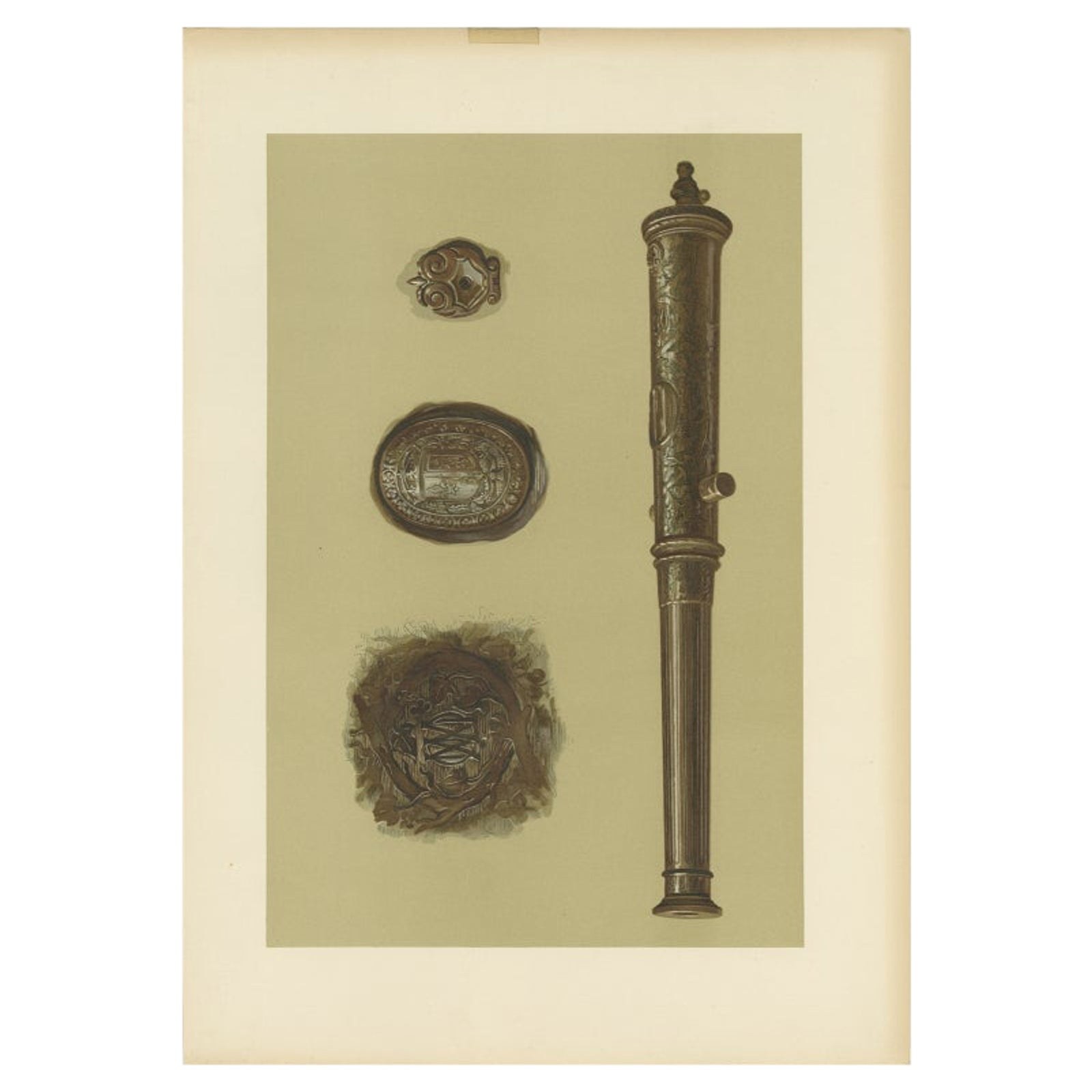Antique Print of a Bronze Cannon by Gibb, 1890