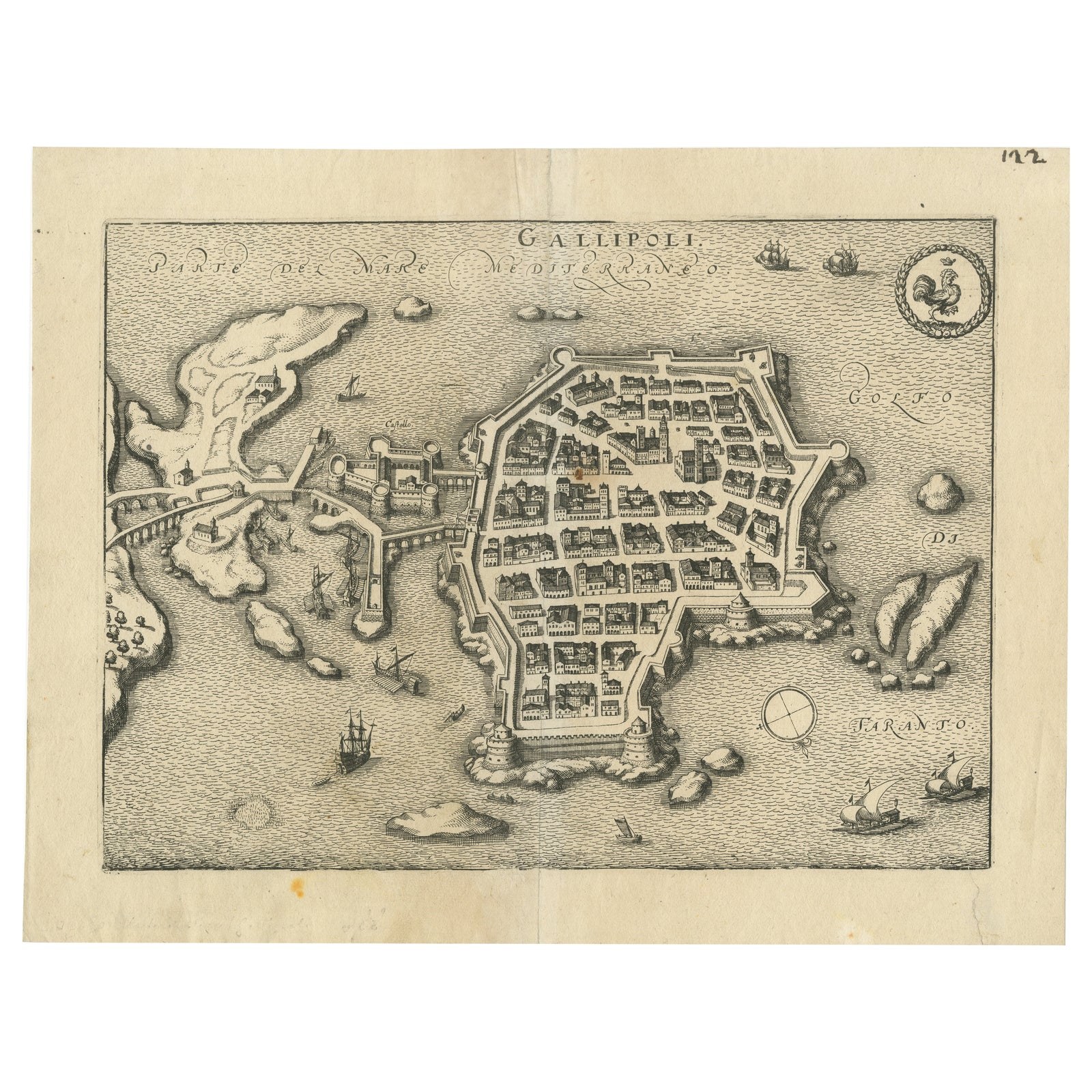 Bird’s-Eye View Map of Gallipoli: Fortified Ionian Gem by Mattheus Merian, 1688