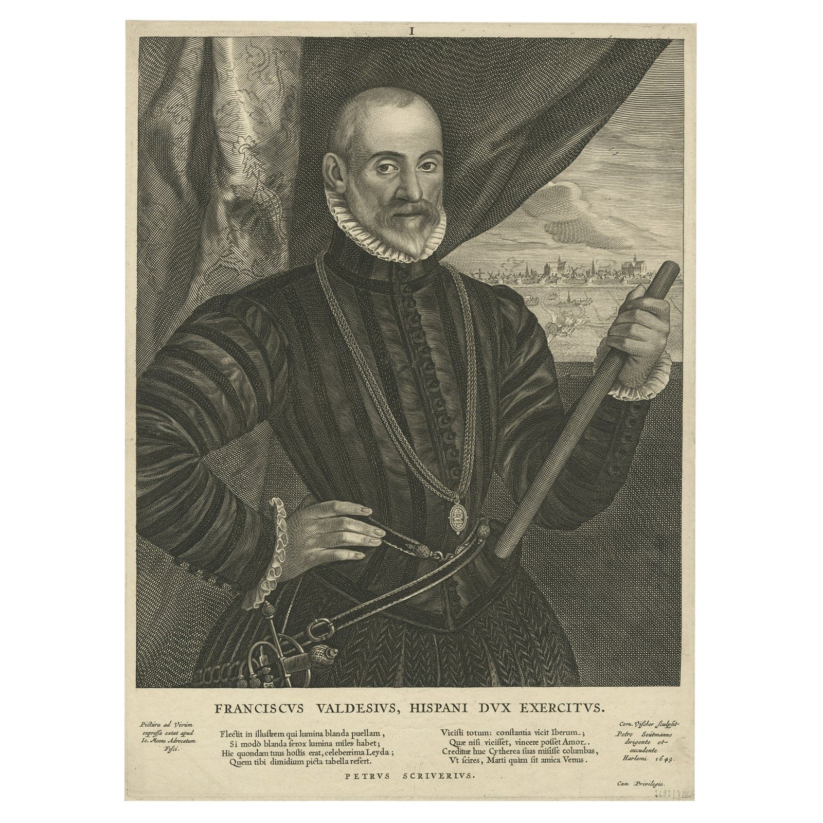 Very Rare Print of Franciscus Valdesius, Commander of the Spanish Troops, 1649