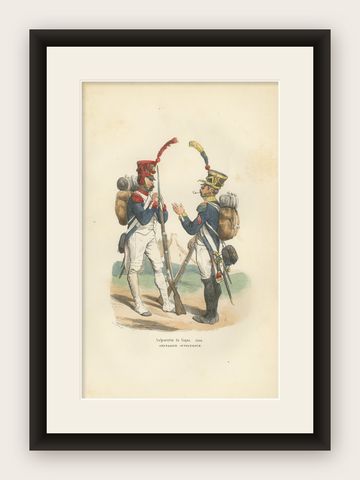 Infanterie de Ligne 1808, Grenadier and Voltigeur, Napoleonic Print, 1843, shown framed