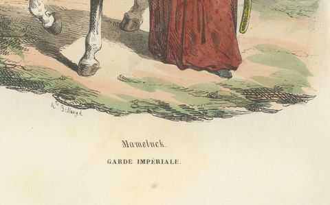Napoleonic Mameluck of the Imperial Guard, hand-colored military print, 1843, close-up 1