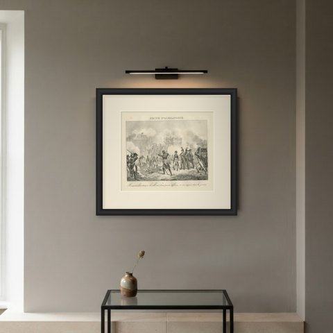 The Taking of Alexandria, Egypt Campaign, Antique Madou Lithograph, 1827, shown framed on a wall