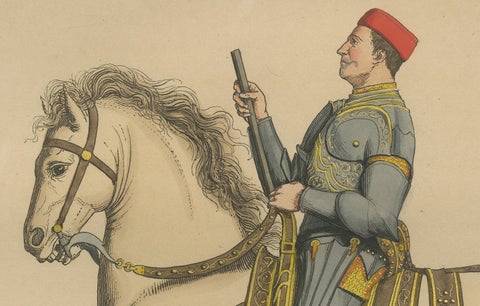 Military Costume of Jordan Orsini, Roman Nobleman on Horseback, Published 1845, close-up 4