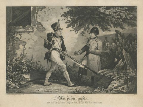 Satirical German Military Engraving of Napoleon as the Little Corporal, c1835, close-up 1