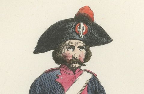 French Heavy Cavalry 1795, Napoleonic Military Uniform Print, 1843, close-up 1
