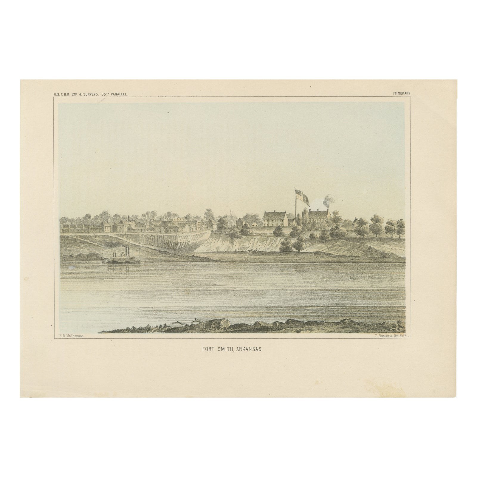 Fort Smith, Arkansas, Rare 19th Century Lithograph of Frontier History, 1856