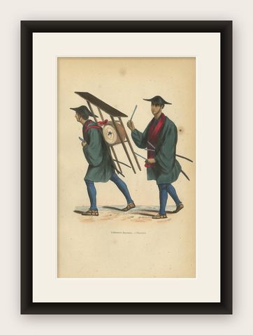 Antique Print of Japanese Infantry Musicians by Wahlen, 1843, shown framed