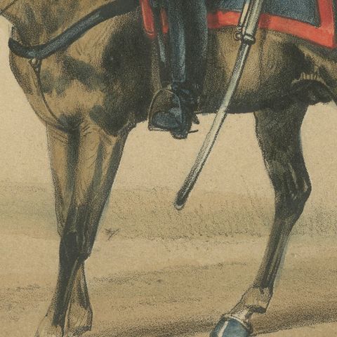 Spanish Cavalry Lithograph by José Villegas: Officers with Sabres, 1861, close-up 5