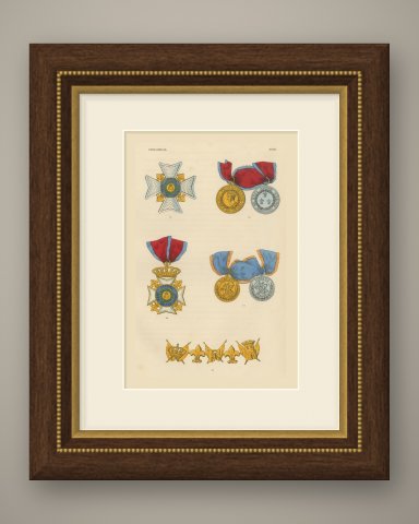Two Sicilies, Order of Francis I Insignia, Plate XXIII, Wood Engraving, 1844, shown framed
