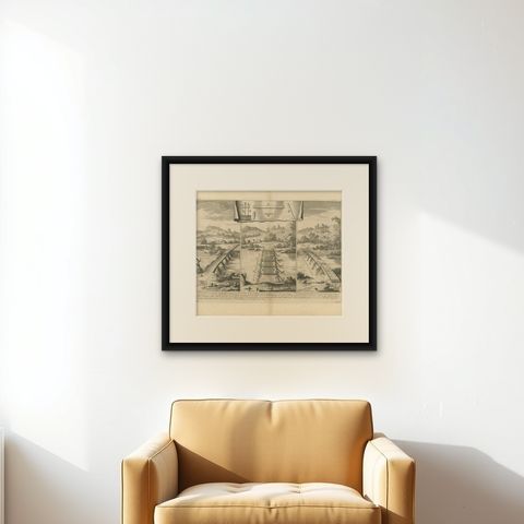 Antique Roman Battle Print of the Camp Defence by Duncan, c.1753, shown framed on a wall