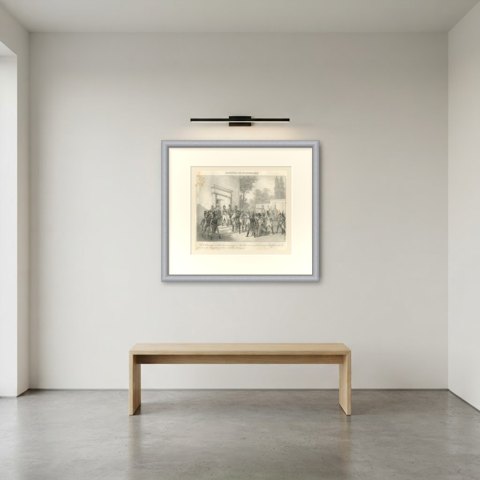 Morning of 18 Brumaire, the Paris Garrison, Antique Madou Lithograph, 1827, shown framed in a room