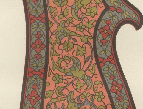 Moorish Spanish Saddle, Royal Armory of Madrid, Antique Print, 1851, close-up 2
