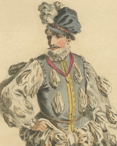 German Officer with Battle Axe in Plumed Cap and Full Breeches, 1588, 1757, close-up 1