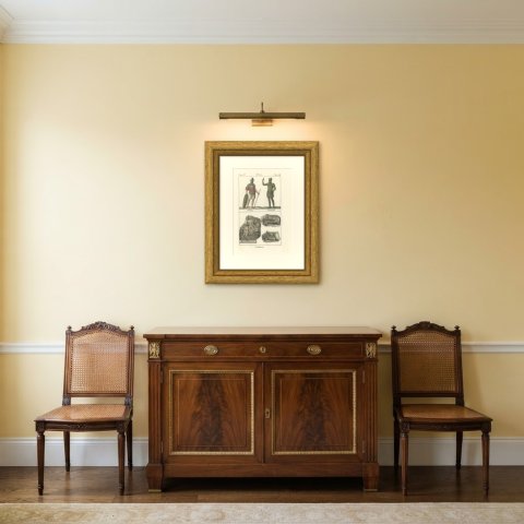 Roman Soldier, General and Cavalry Reliefs, Hand Colored Lithograph, 1842, shown framed in a room