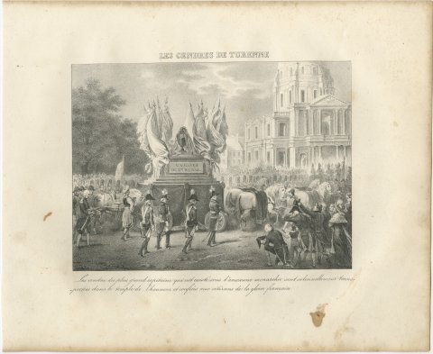 The Ashes of Turenne Borne to the Invalides, Antique Madou Lithograph, 1827, view 2