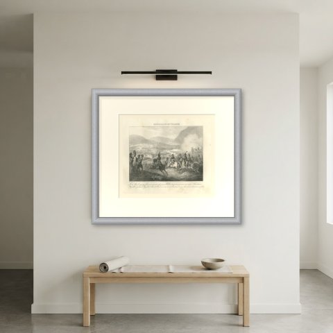 Battle of Mount Tabor, Napoleon Relieves Kleber, Antique Madou Lithograph, 1827, shown framed on a wall